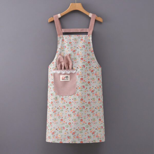 Stain-proof Waterproof Kitchen Apron – PVC Floral Design, Easy Clean - Image 5